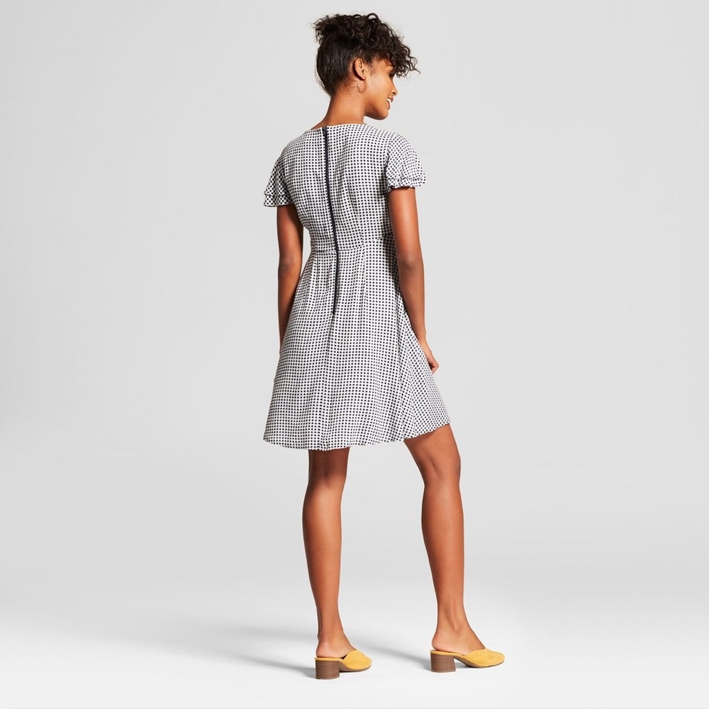 Women’s Gingham Short Sleeves Knot Front Dress-SZS